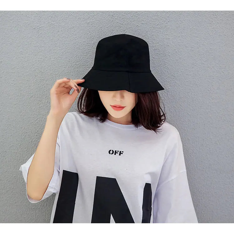 Solid Color Fisherman Hat Korean Trendy Hip Hop Bucket Hat Summer Flat Top Sun Cap Casual Outdoor