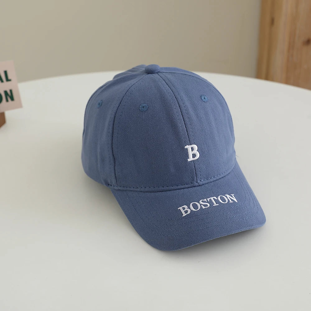 Cotton Embroidered Letter BUSTON Soft Top Baseball Cap With Adjustable Beak Shaped Brim Baseball Cap