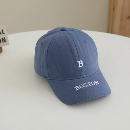 Cotton Embroidered Letter BUSTON Soft Top Baseball Cap With Adjustable Beak Shaped Brim Baseball Cap