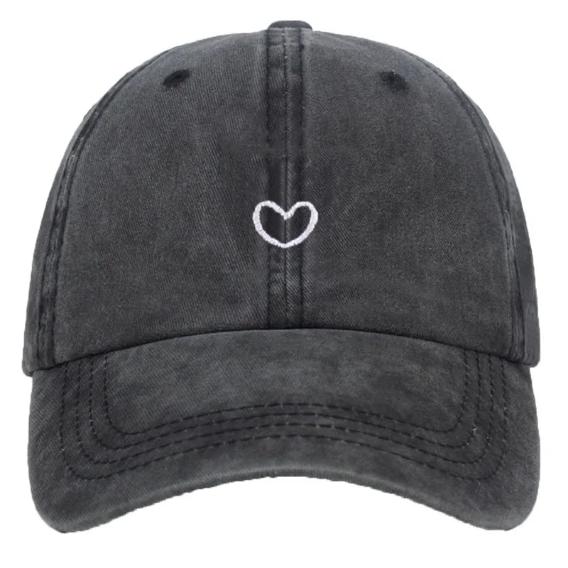 Retro Washed Little Heart Embroidered Ponytail Baseball Cap