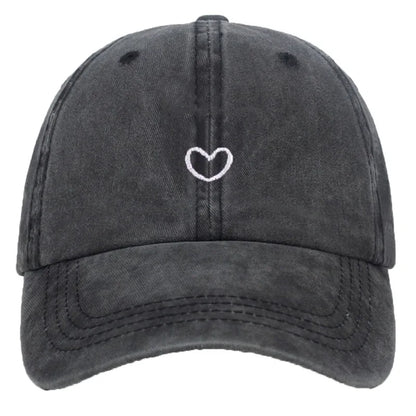 Retro Washed Little Heart Embroidered Ponytail Baseball Cap