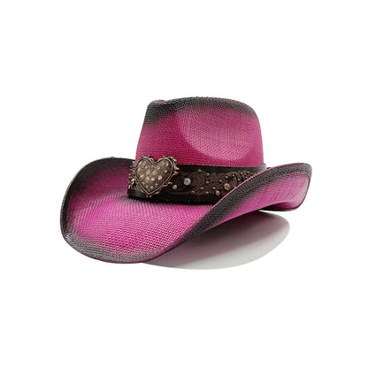 Western Thick Cowboy Hat Retro Pink Gradient Straw Hat