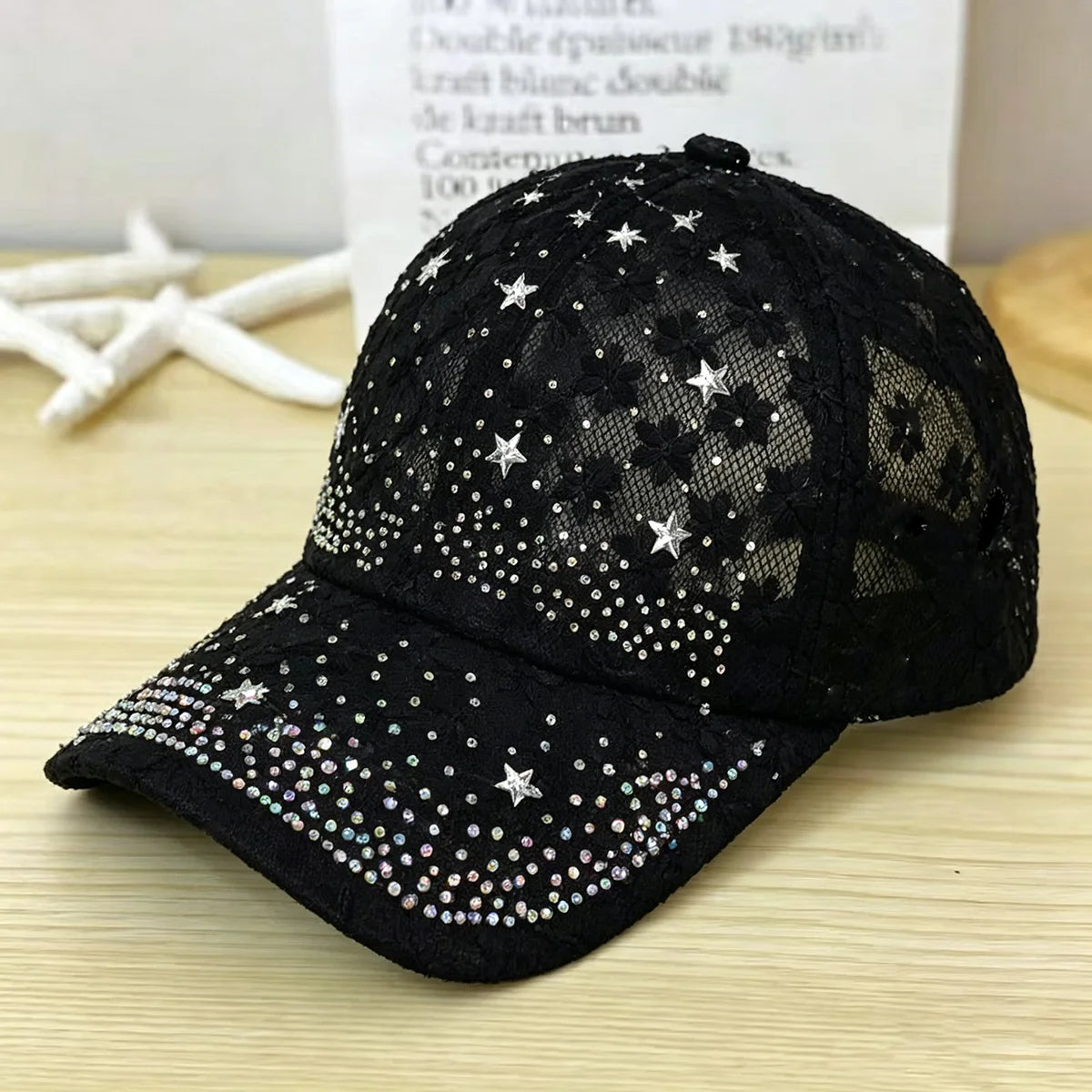 Shiny Rhinestone Lace Flower Baseball Cap