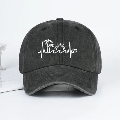 Vintage Washed Palm Tree Sunset Graphic Baseball Cap Adjustable Casual Hat For Daily Travel Beach