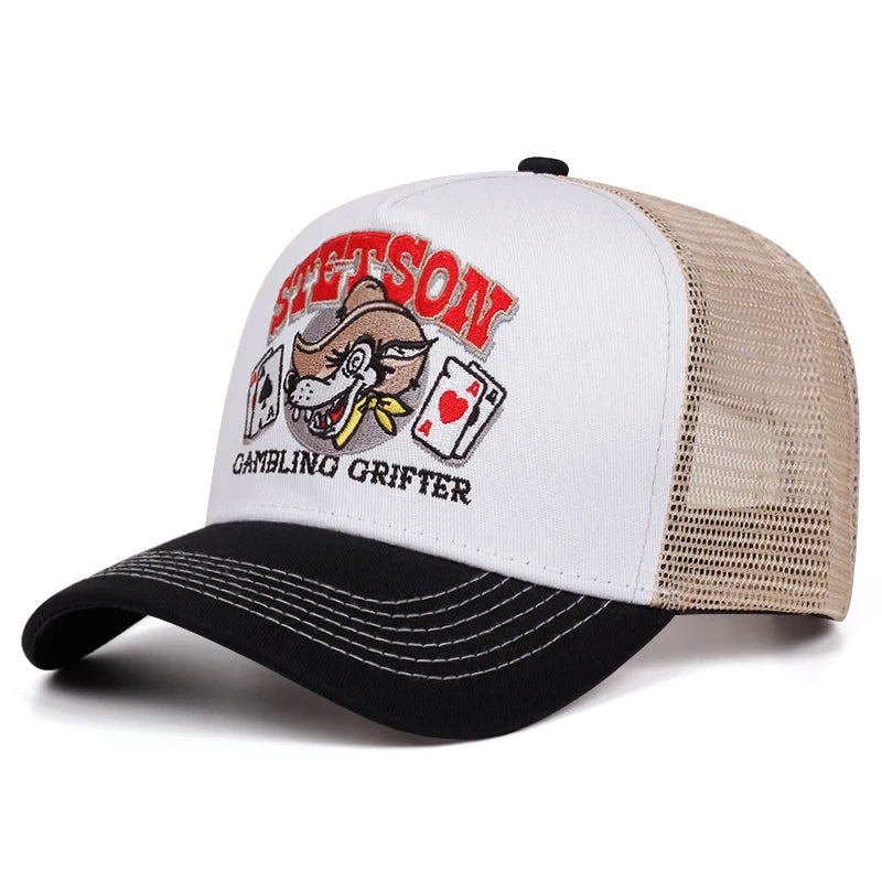 Fashion New Truck Hat Stetson Wolf Head Poker Embroidery Street Pop Hip Hop Hat