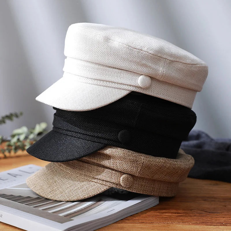 Japanese Style Cotton Linen Navy Beret Hat - Summer Women's Fashion