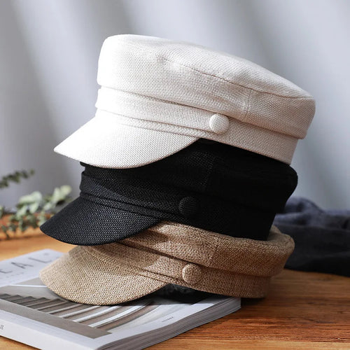 Japanese Style Cotton Linen Navy Beret Hat - Summer Women's Fashion