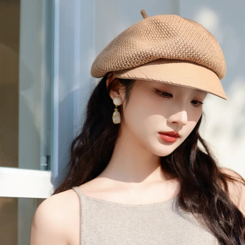 Summer Mesh Berets For Women Hollow Breathable Octagonal Cap