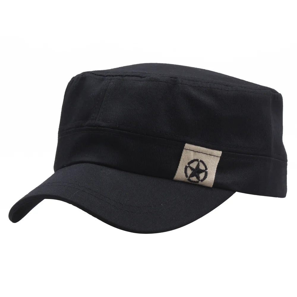 Men's Flat Top Army Baseball Cap Women Spring Solid Cotton Military Tactical Snapback