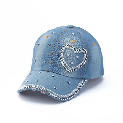 Baseball Cap Denim Distressed Rhinestone Bling Sparkle Hip Hop Hat