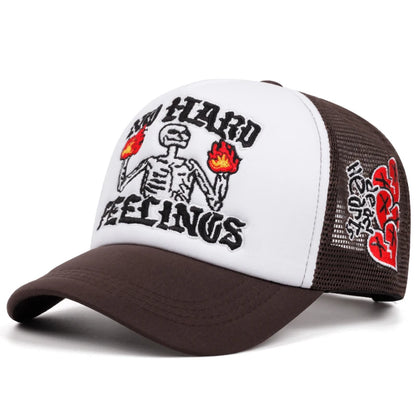 Fire Skull Rose Love Embroidery Trendy Hip Hop Hat Men's Outdoor Leisure Hat Women's