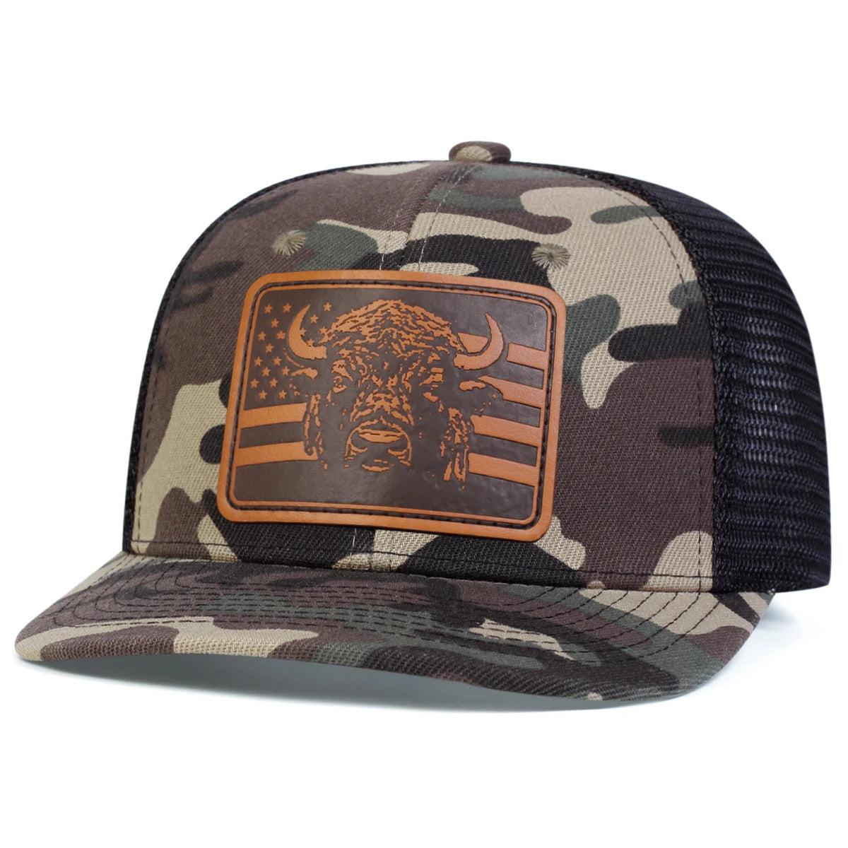 Unisex Brown Flag Bull Head Leather Label Baseball Net Caps Spring And Summer