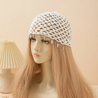 New Adult Hair Cap With Hollow Design Solid Color Knitted Mesh Cap