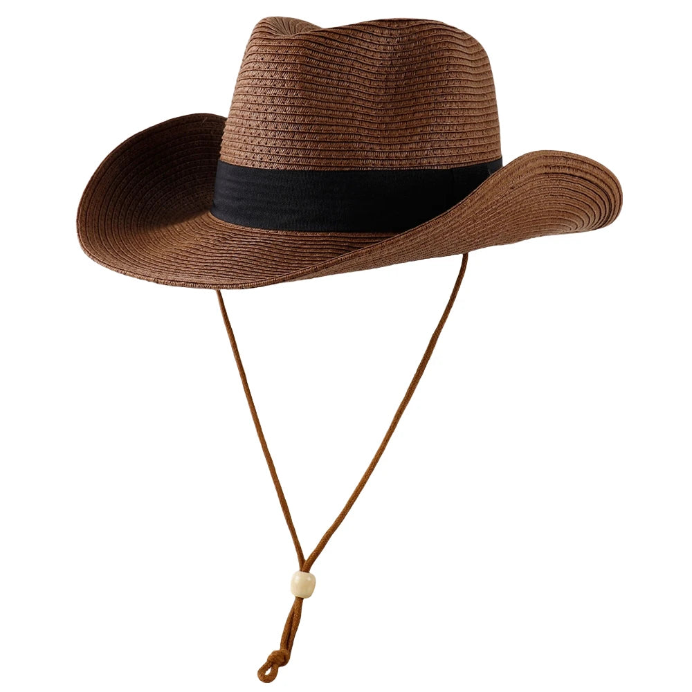 Western Straw Cowboy Hat Foldable Wide Brim Sun Cap Big Head Men Women