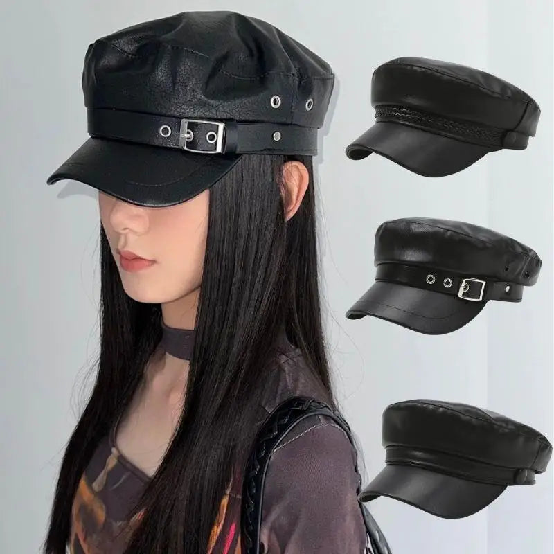 New PU Leather Beret Hat Autumn And Winter Versatile Beret