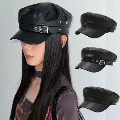 New PU Leather Beret Hat Autumn And Winter Versatile Beret