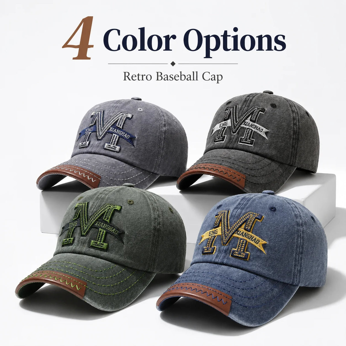 Vintage Washed Cotton Baseball Cap Men Women Letter M Embroidery Dad Hat