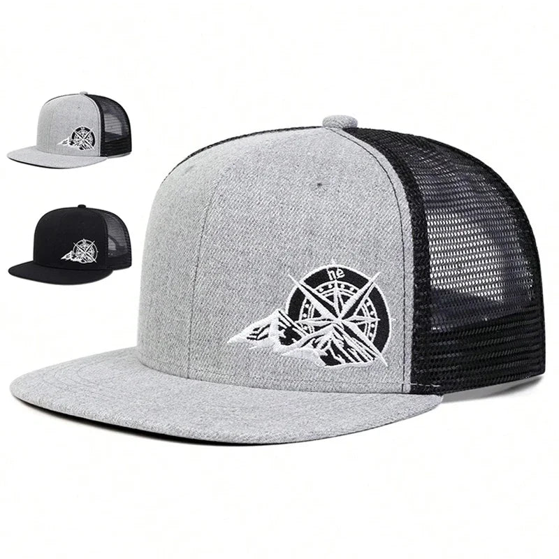 Unisex Compass Mountain Embroidery Baseball Net Hats Spring Summer