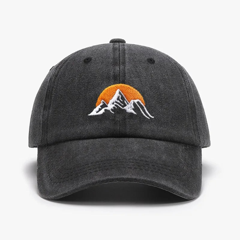 Unisex Embroidered Sunset Baseball Hat, Solid Color Adjustable Outdoor