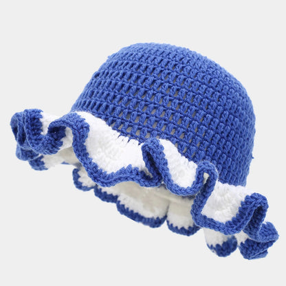 New Colorful Crochet Ruffle Brim Knit Bucket Hats