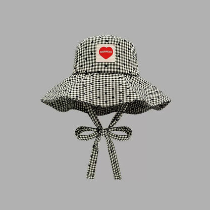 Women Summer Fisherman Hat Fashion Plaid Wide Brim Bucket Hats