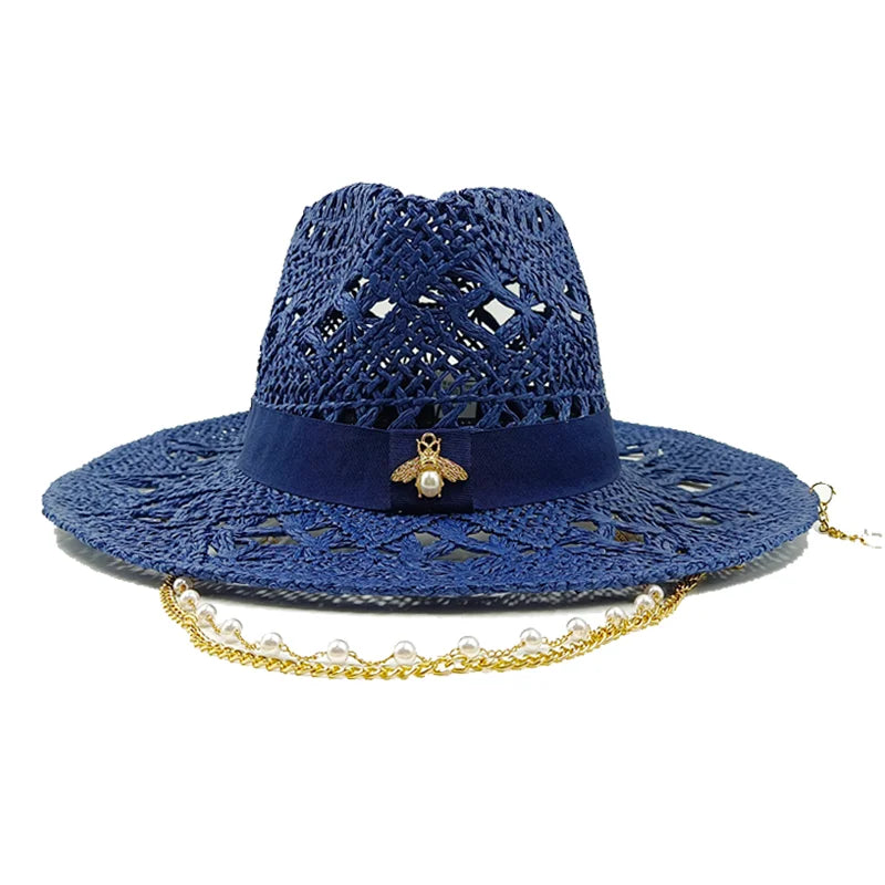 Fashionable Metal Bee Letter Ladies Party Dress Hats Travel Beach Sun Hat