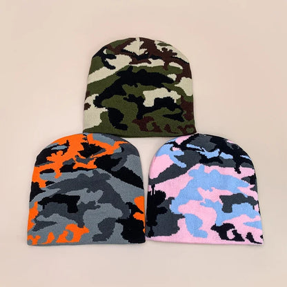 European Camouflage Knitted Hats Color Block