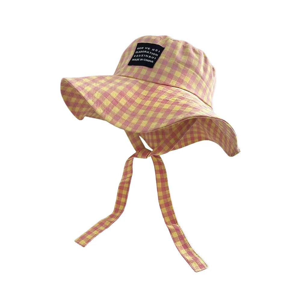 Summer Bucket Hat Breathable Sun Protection Retro Plaid Women