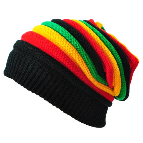 Multicolor Striped Printed Knitted Beret Cap Winter Warm