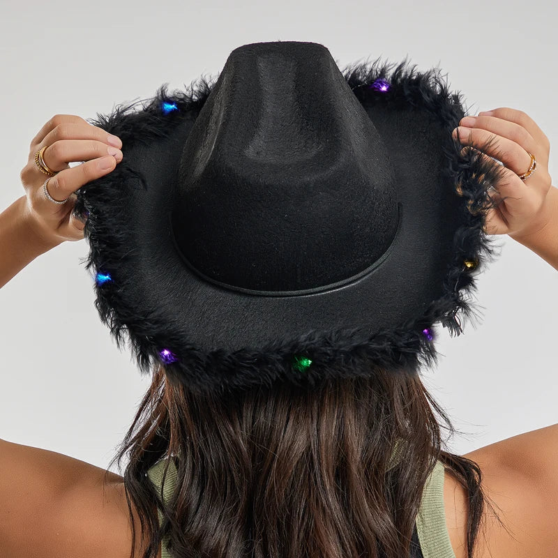 New Felt Party Hats Fashion Cowboy Hat With Colorful Led Light