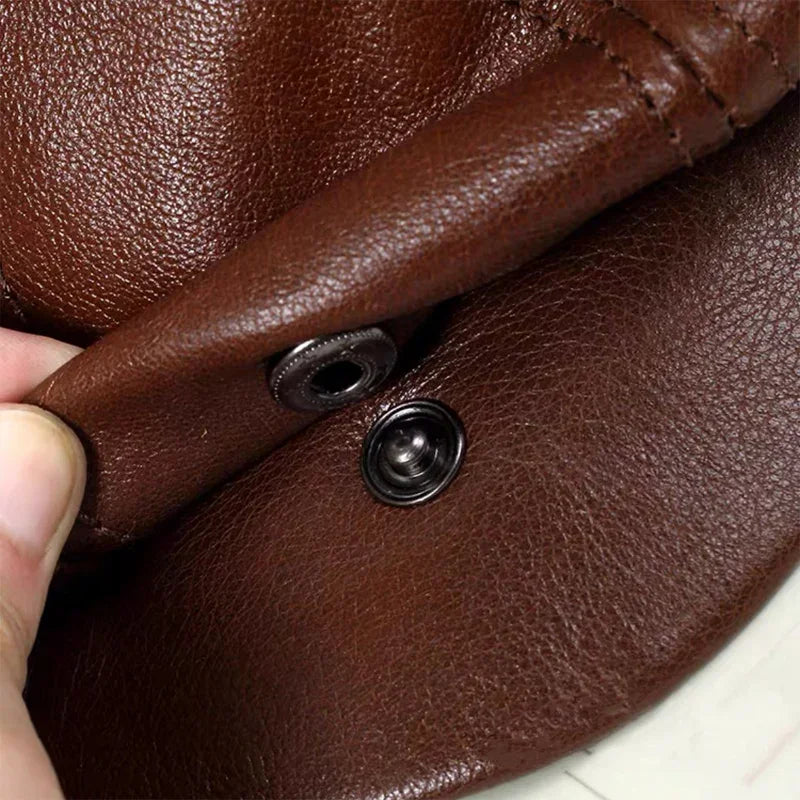Genuine Leather Hat Cap Cowhide Beret Warm Cotton Men