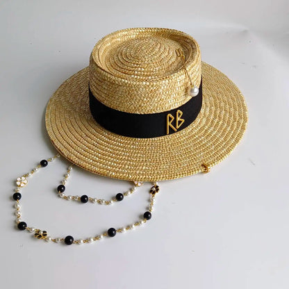 Chain Summer Straw Hat Pork Pie Hat