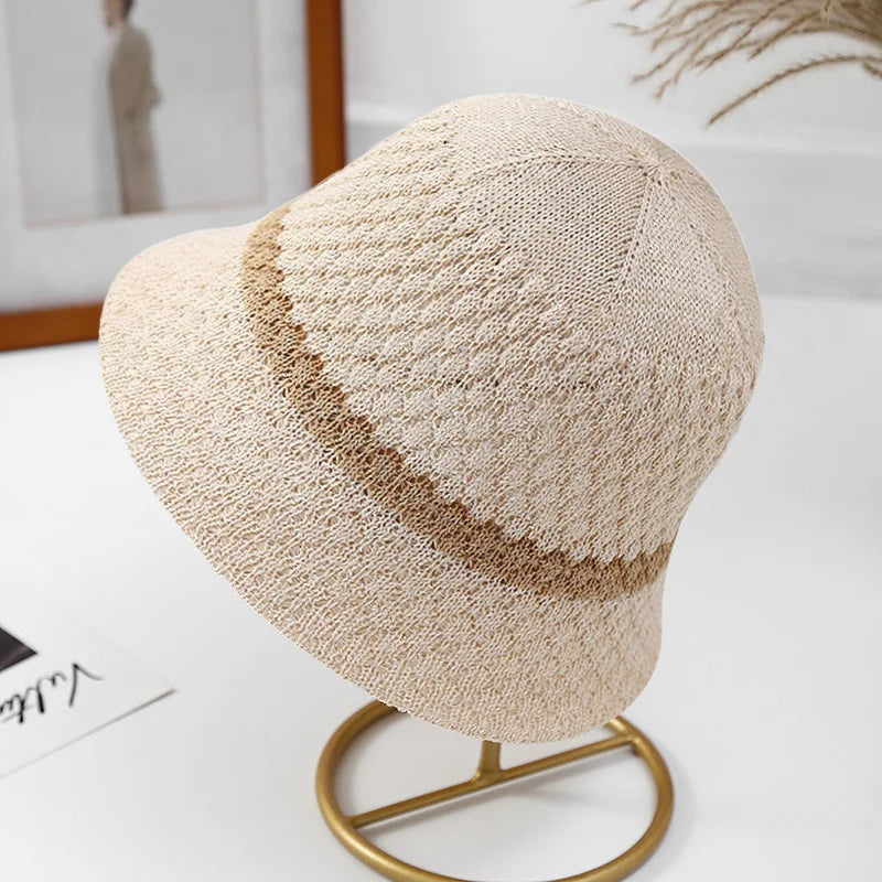 Wide Brim Panama Cap Korean Breathable Knitted Bucket Hats