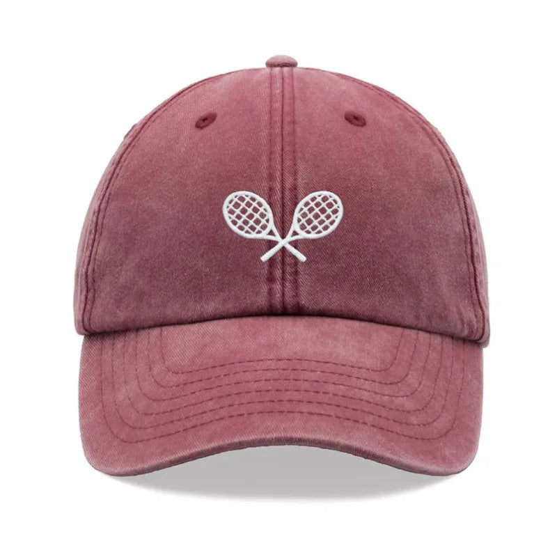 1pc Tennis Racquets Crossed Retro Washed Baseball Caps for Men