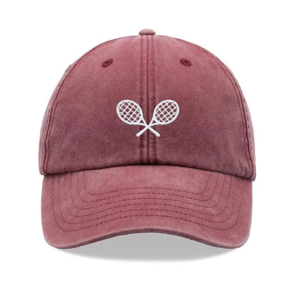 1pc Tennis Racquets Crossed Retro Washed Baseball Caps for Men