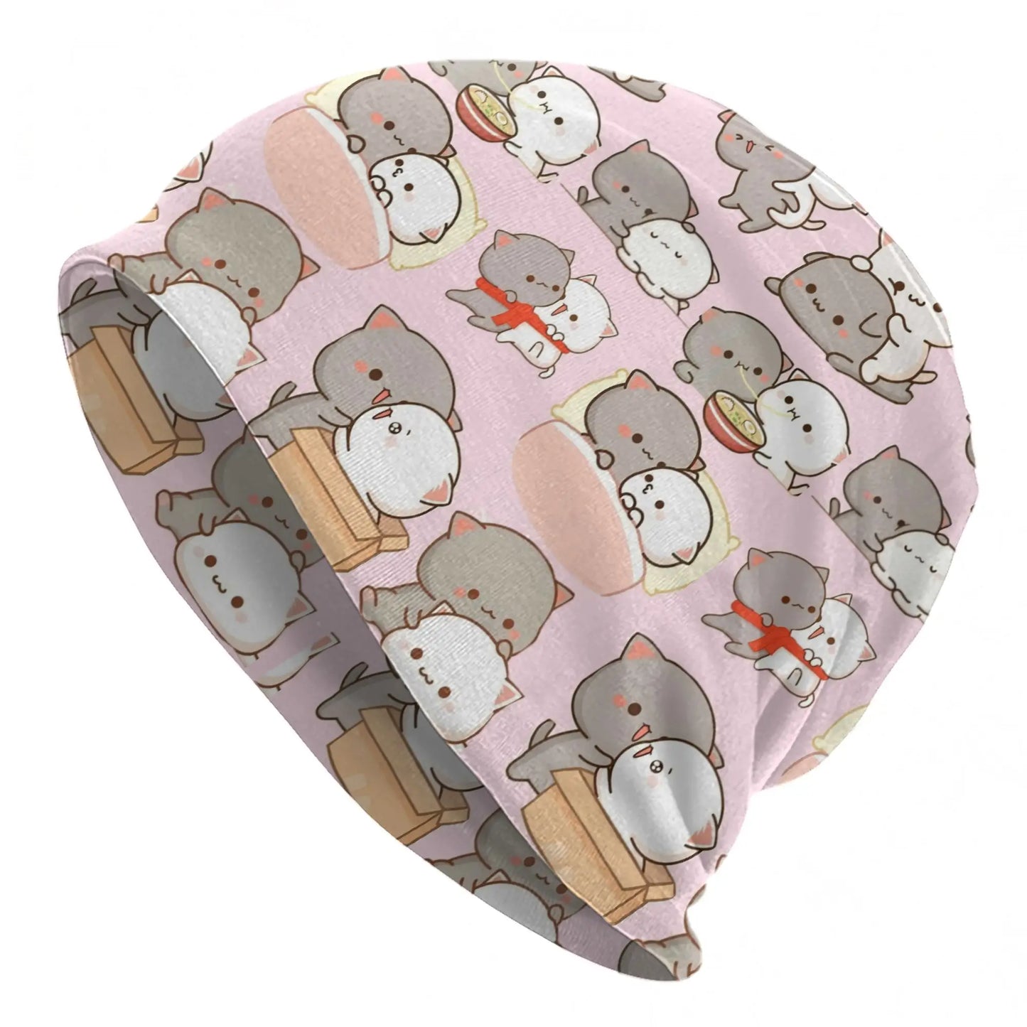 Kawaii Peach Cat Eating Strawberry Cake Caps Goma Mochi Men Women