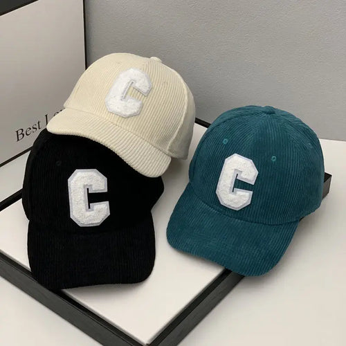Fashion Corduroy Baseball Cap Ladies Letter C baseball Hat Women Man