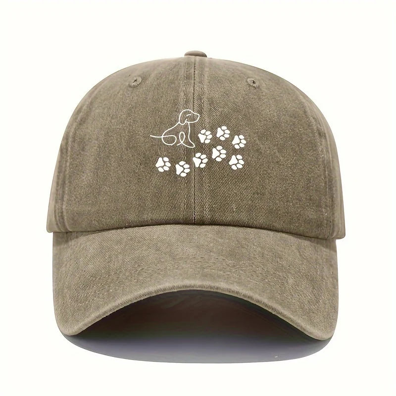 Baseball Cap Suitable for Both Men and Women, Cute Dog with Paw Print Pattern