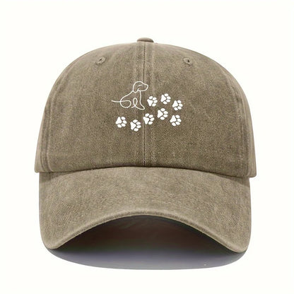 Baseball Cap Suitable for Both Men and Women, Cute Dog with Paw Print Pattern