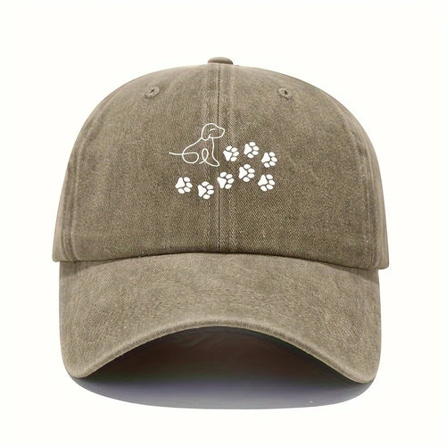 Baseball Cap Suitable for Both Men and Women, Cute Dog with Paw Print Pattern