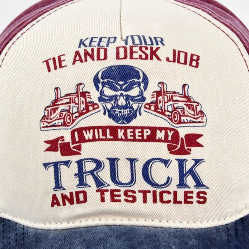 New Unisex Washed Cotton Cap Skull Print Distressed Baseball Cap