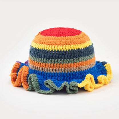 New Colorful Crochet Ruffle Brim Knit Bucket Hats