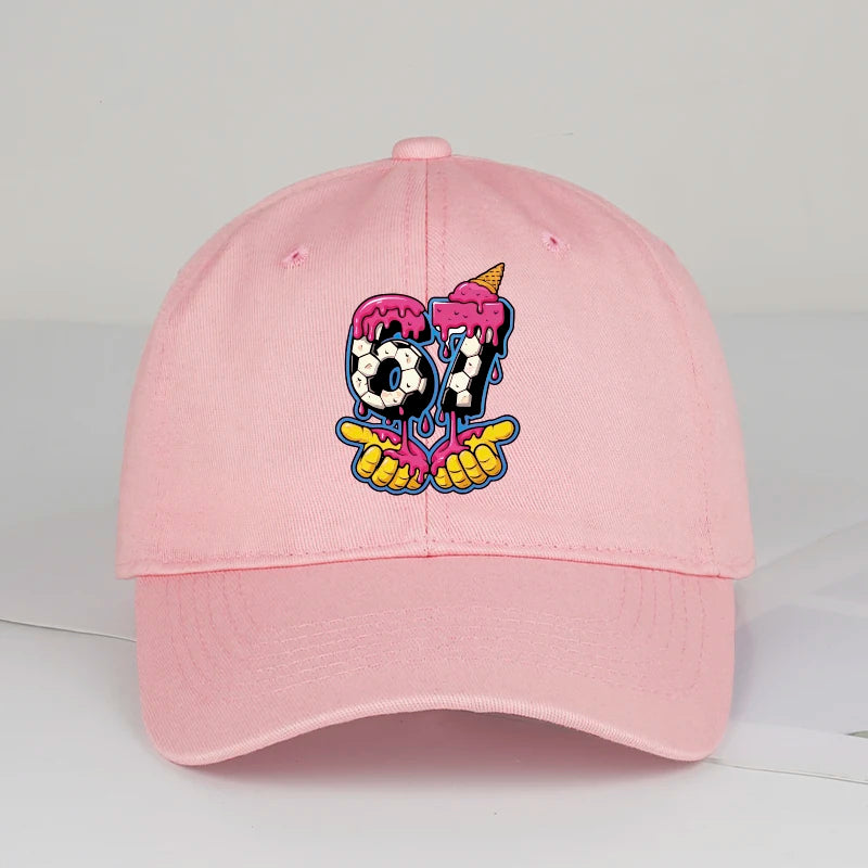 Cartoon Drip Number 67 Soccer Print Baseball Cap