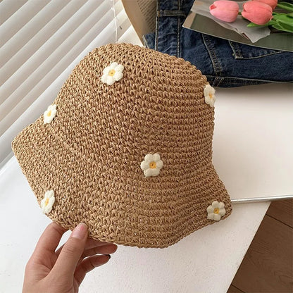 Woven Flower Decoration Fisherman Hat
