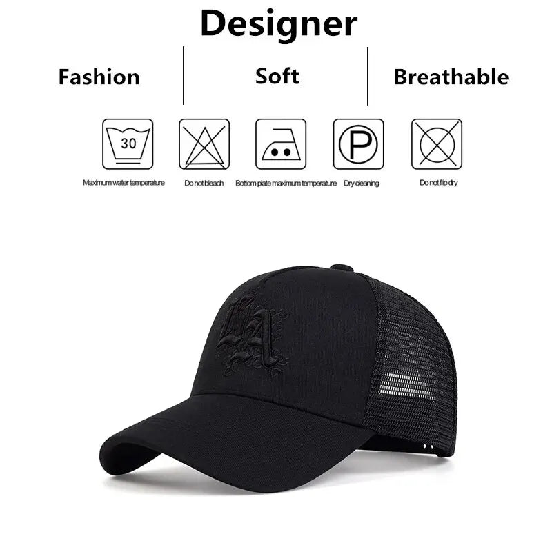 Unisex LA Letter Embroidery Baseball Net Caps Spring and Summer
