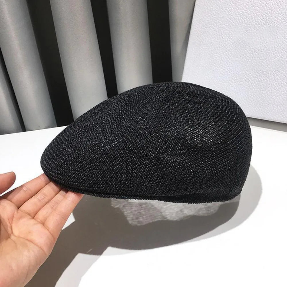 Retro Style Solid Color Straw Hat Adjustable Sun Protection Beach Hat