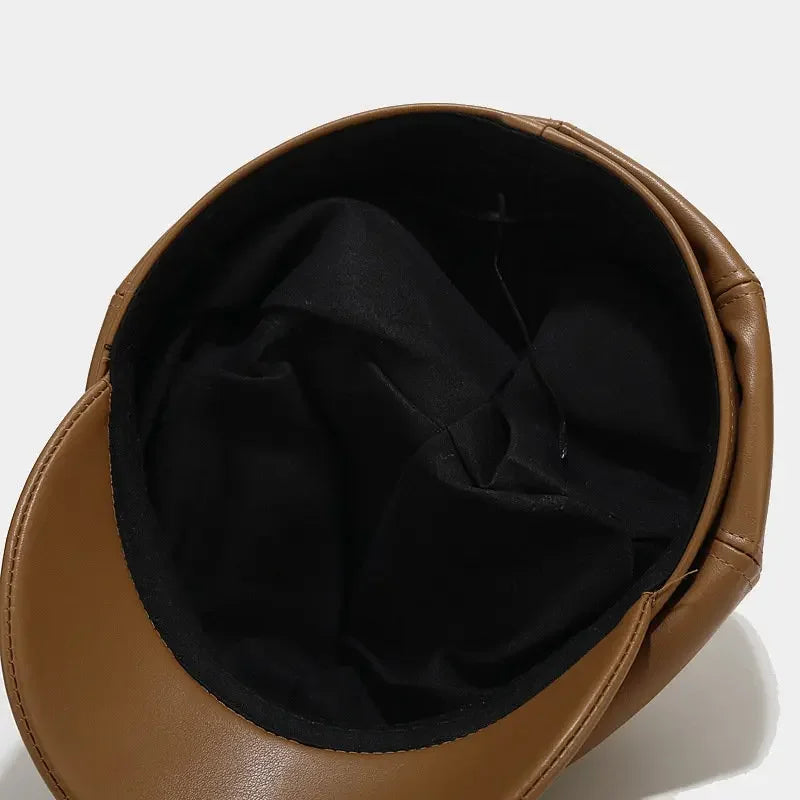 Four Seasons Pu Solid Beret Octagonal Cap Painter Hat
