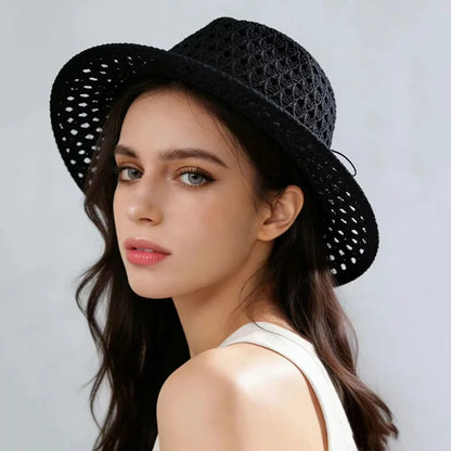 Japanese Simple Hollow Out Panama Straw Hat For Women Spring Summer