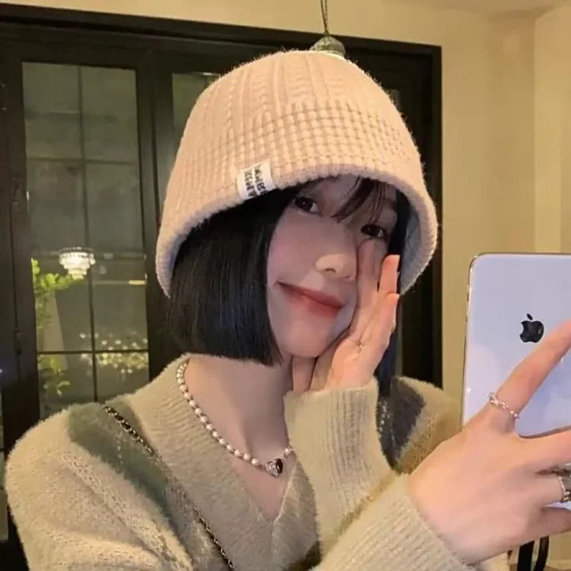 Fall/Winter Hat Girl Fisherman Hat Japanese Knitted Basin Hat Solid Color Korean