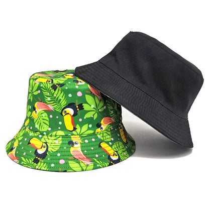 Green Leaf and Bird Pattern Bucket Hats Women Men